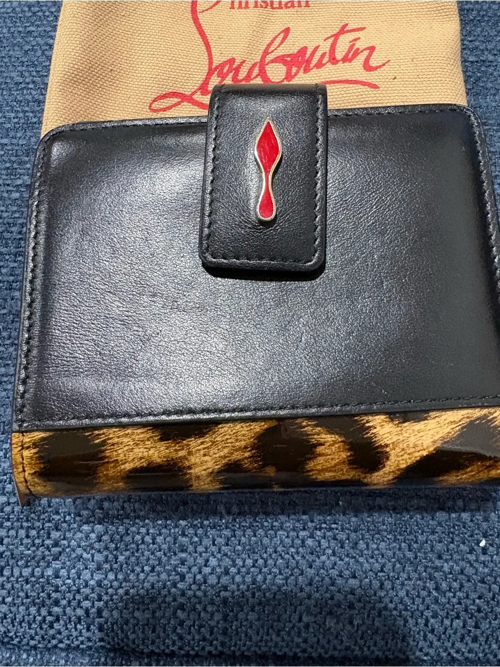 Christian Louboutin Leopard Patent & Black Leather Wallet w/ Dust Bag COA in EUC